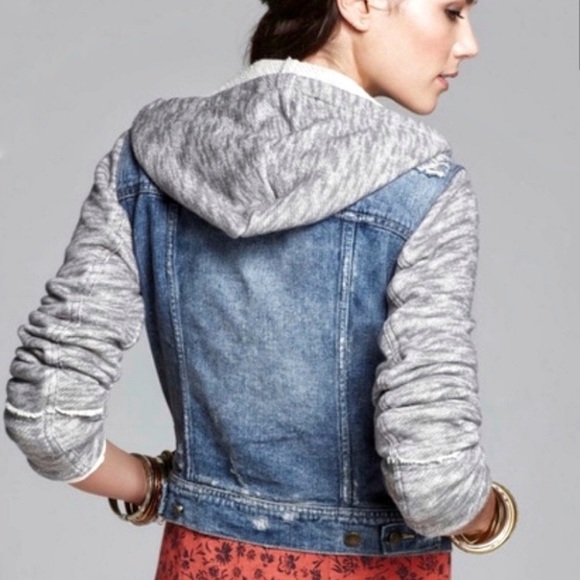 Free People denim and knit hooded jean jacket